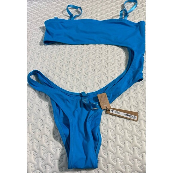 SKIMS Strapless Monokini Swimsuit Turquoise Blue  NWT - Picture 7 of 9